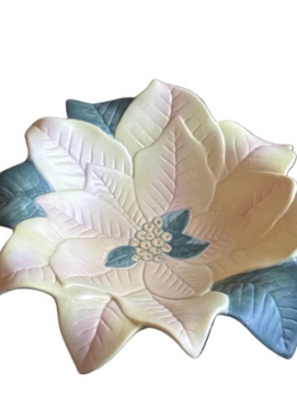Partylite Poinsettia Ceramic candle holder - yellow and green